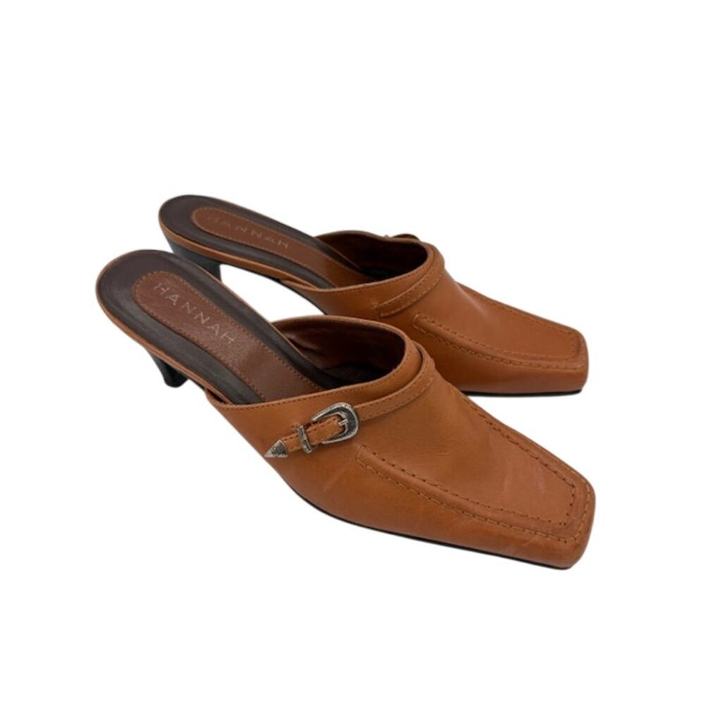 Hannah Brown Leather Mule Heels Size 6.5